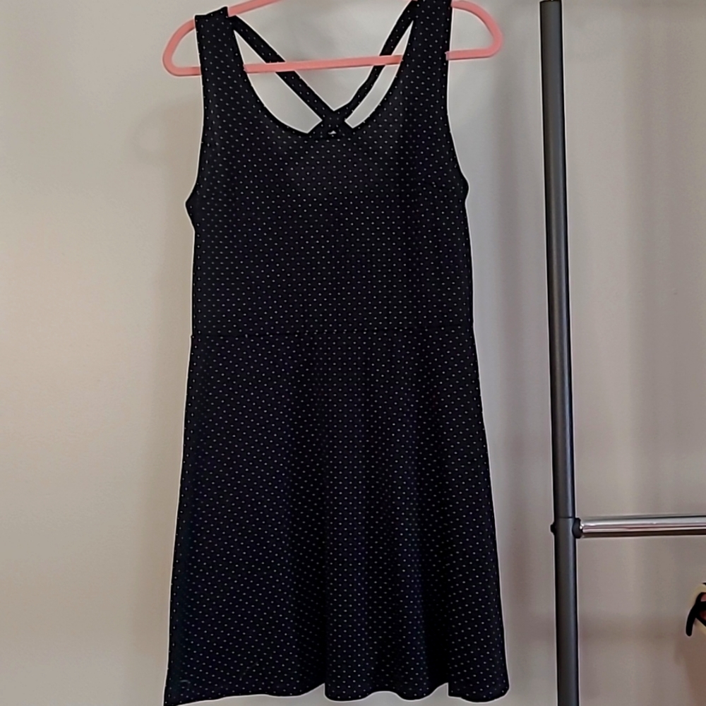 H&M midi skater dress, black with white dots size large.